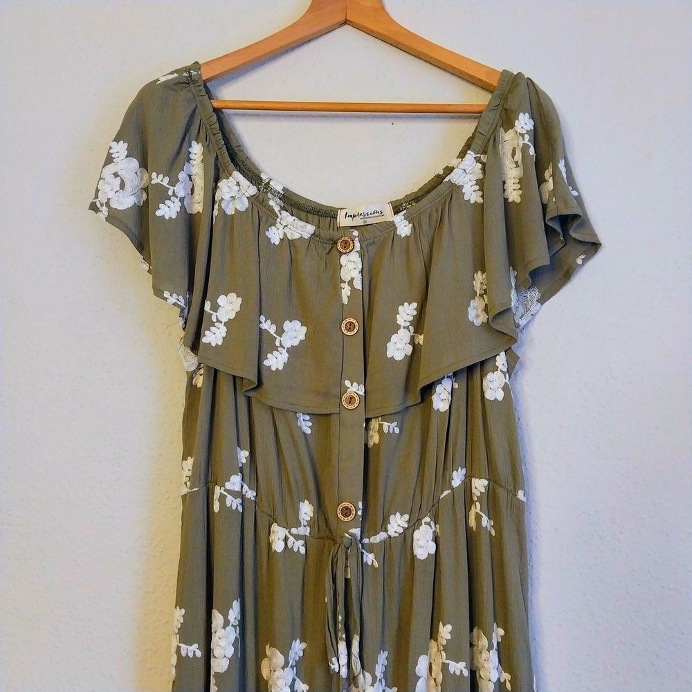 Impressions Olive Floral Maxi Dress